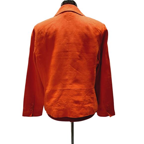 Madison Orange Linen Summer Single Button Lined Blazer Large - Picture 2 of 4